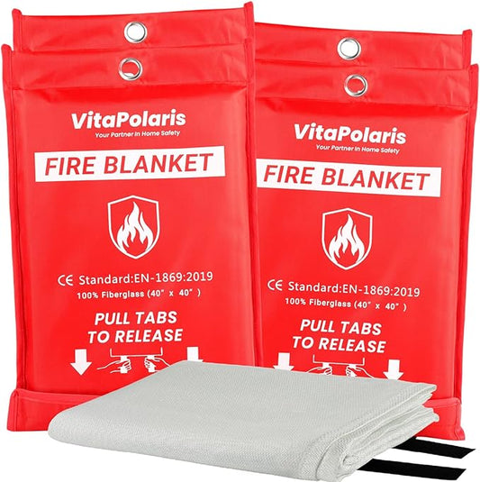 Heavy-Duty Emergency Fire Blanket, 4 Pack ??Fireproof Fiberglass Blanket for Kitchen, Home, Car, Grill, Fireplace, Camping, Heat Shield, Grease Fires, Emergency Fire Suppression
