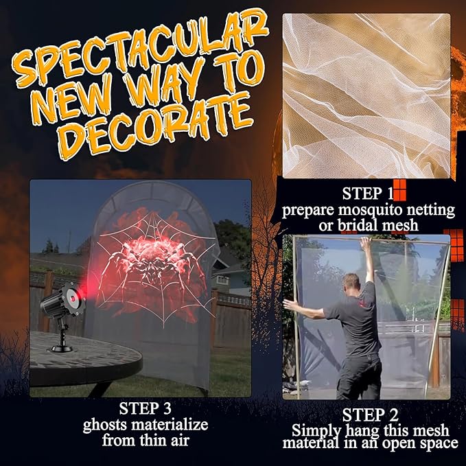 Halloween 3D Dynamic Ghost Spider Hologram Projector Light - Waterproof Outdoor for Window, Ground, Roof, Wall, Cemetery Decor