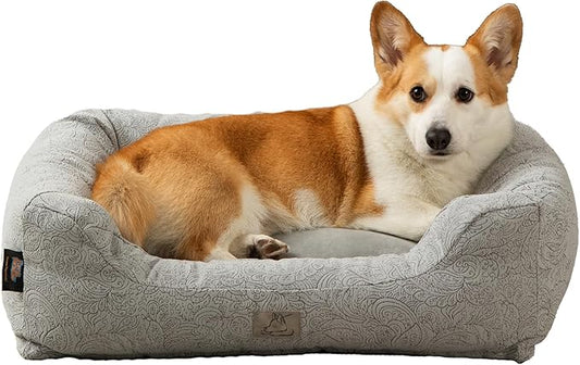 Furry's Paradise Cuddler Waterproof Bolster Pet Bed with Recycled Fibers and Non-Slip Bottom. (Gray Paisley, Medium)