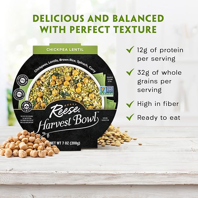 Reese Lentil Harvest Bowl | Chickpeas, Brown Rice, Spinach | High in Fiber & Protein (Pack of 8)