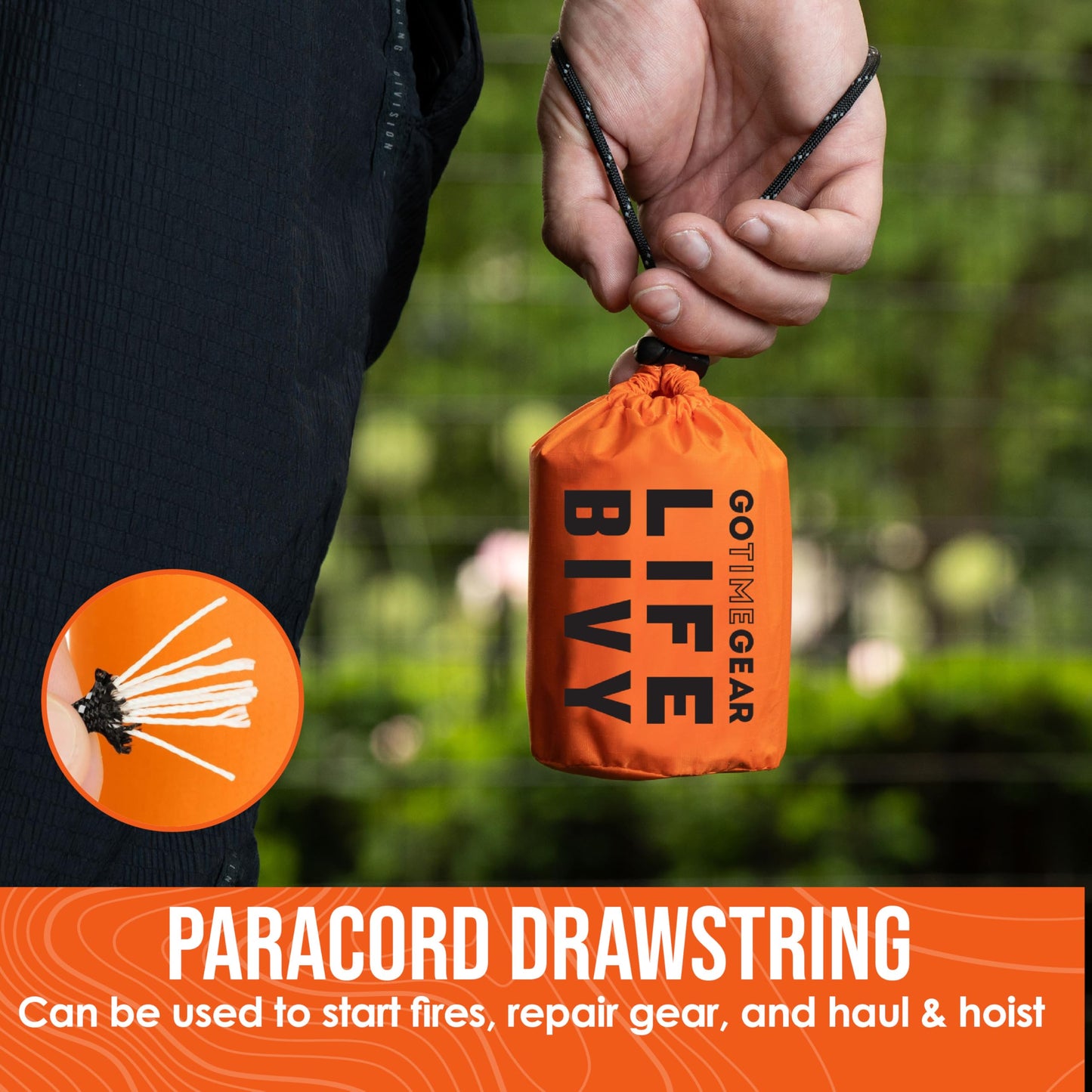 Go Time Gear Lightweight Bivy Sack - Emergency Bivy with 120 dB Whistle & Paracord - Thermal