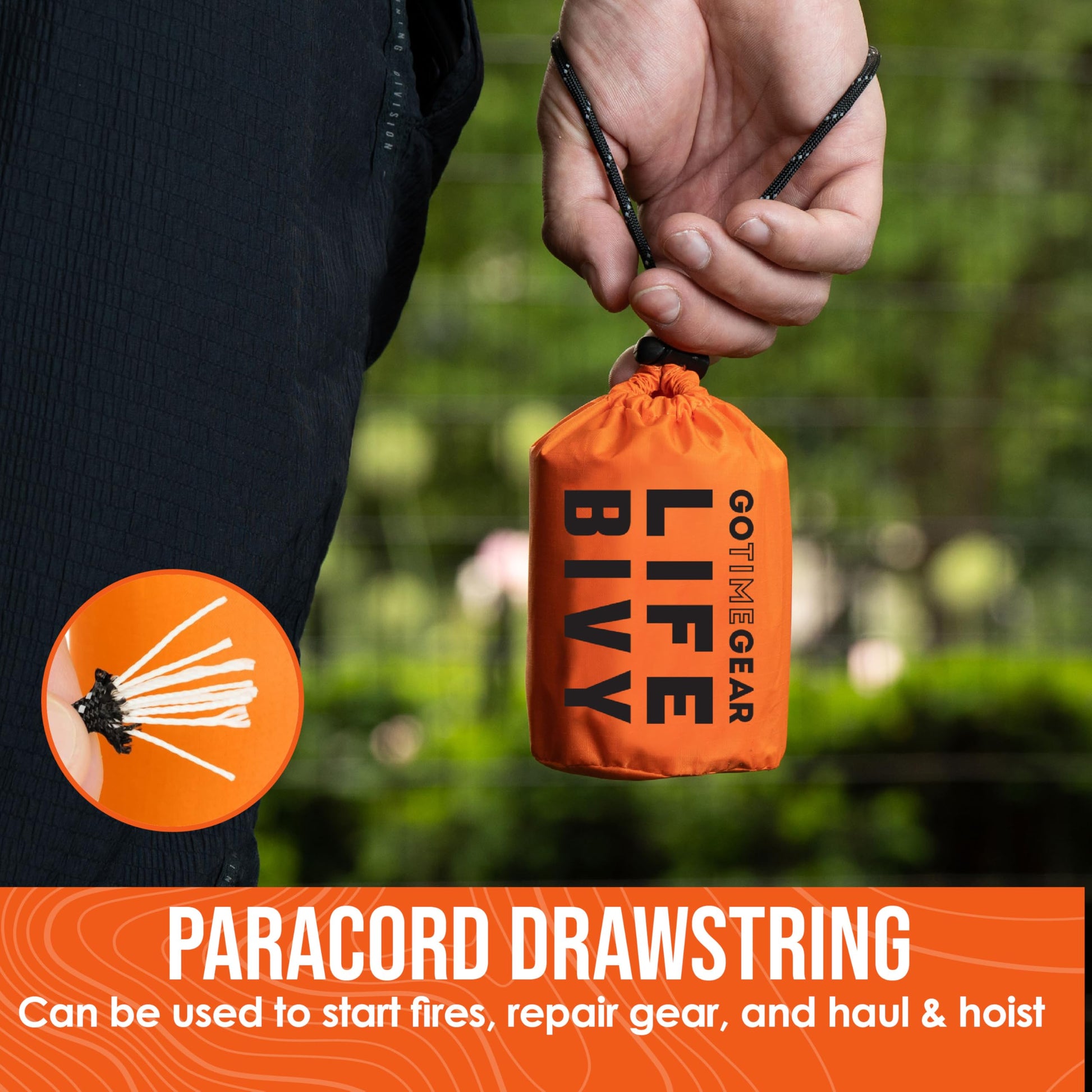 Go Time Gear Lightweight Bivy Sack - Emergency Bivy with 120 dB Whistle & Paracord - Thermal