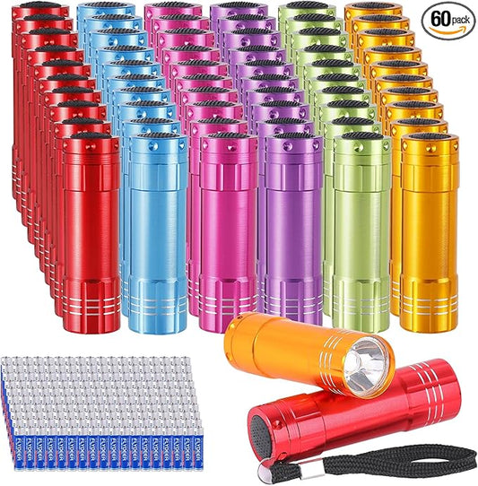 KunHe 60 Pack Small Mini Cheap Flashlight for Kids with Batteries Aluminum Bulk Flashlights for Party Favor Camping Essentials Emergency Power Outage Gift to Operation Christmas Child Items Bulk Gift