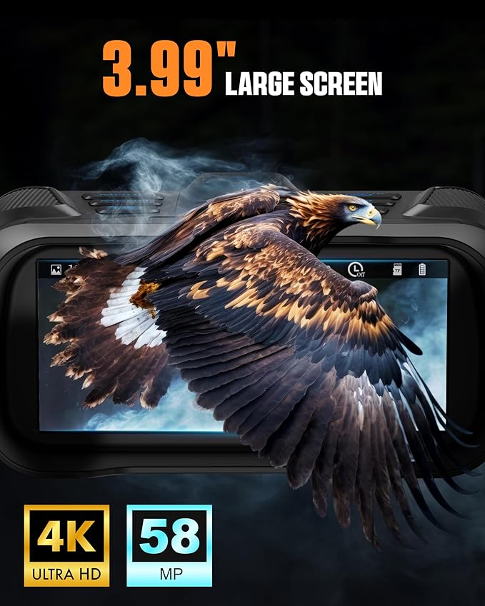 CIGMAN 4K Night Vision Goggles, 3.99" Large Screen, 5000mAh Battery, f/1.0 Large Aperture, 32GB Memory Card for Photos and Videos, Flashlight, 5X Zoom, Compass