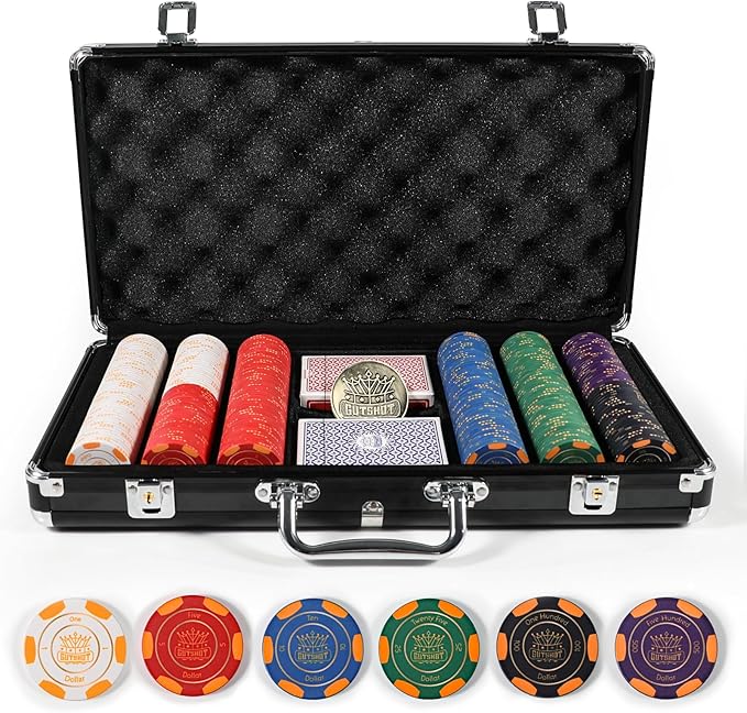 GUTSHOT Foldable Poker Table for 10 Players with 10 Chairs and Poker Chips Set - Premium Soft-Padded Armrest, Individual Cup Holders- Crafted with Durable Materials, Long-Lasting Poker Table