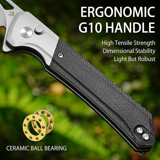 NedFoss ELF II Pocket Knife, 3.3" 14C28N Blade Button Lock EDC Knife with G10 Handle, Flipper Open, Reversible Deep Carry Pocket Clip, Lightweight Slim Utility Folding Knives for Men Women