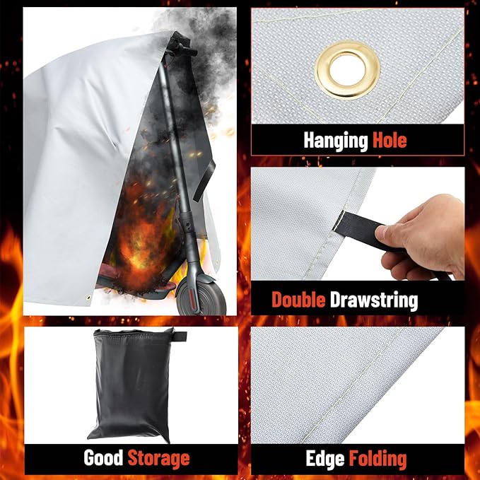 Fireproof Lithium Battery Cover 79 x 79 Inches Ebike Battery Fire Protection Extinguisher Isolate and Extinguish Small Fires, Fire Suppression Blanket for E-Scooter and E-Bike