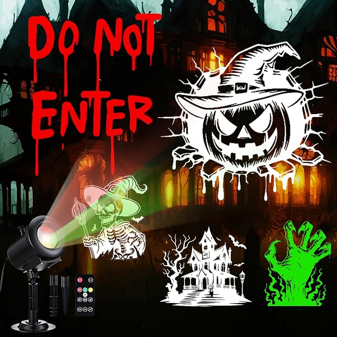 12 in 1 Halloween Projector Outdoor Decoration and Christmas Projector Lights, 2025 Upgraded 3D HD Dynamic Effects 4 Colors with Remote, Waterproof for Window Wall Decor
