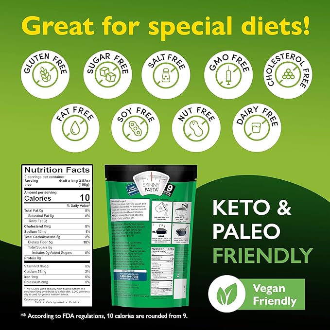 SKINNY PASTA Healthy Konjac Shirataki Rice, Low Carb, Keto, Vegan, Sugar-Free, Gluten-Free, 6 Pack