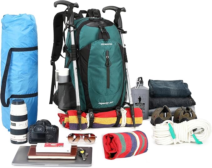 FENGDONG 40L Waterproof Lightweight Outdoor Daypack Hiking,Camping,Travel Backpack for Men Women Dark Green