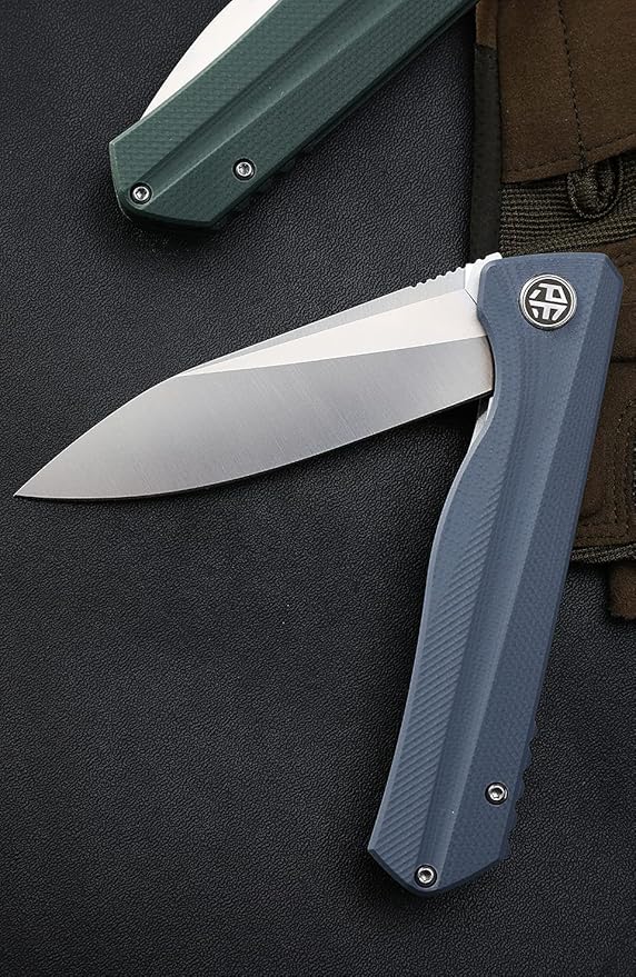 Petrified fish G10 handle D2 steel blade 2CR13 liner ball bearing flipper folding knife camping hunting EDC pocket tool PF818 (Green, Stonewash)