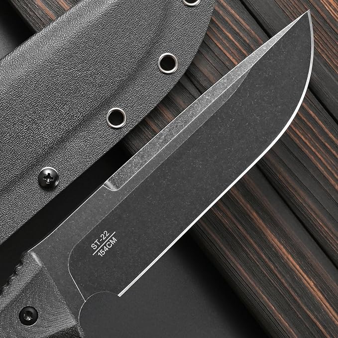 Sitivien ST22 Fixed Blade Knife 154CM Stainless Steel Blade Micarta Handle Full Tang EDC Tool Straight Knife for Working Camping Survival(Black)