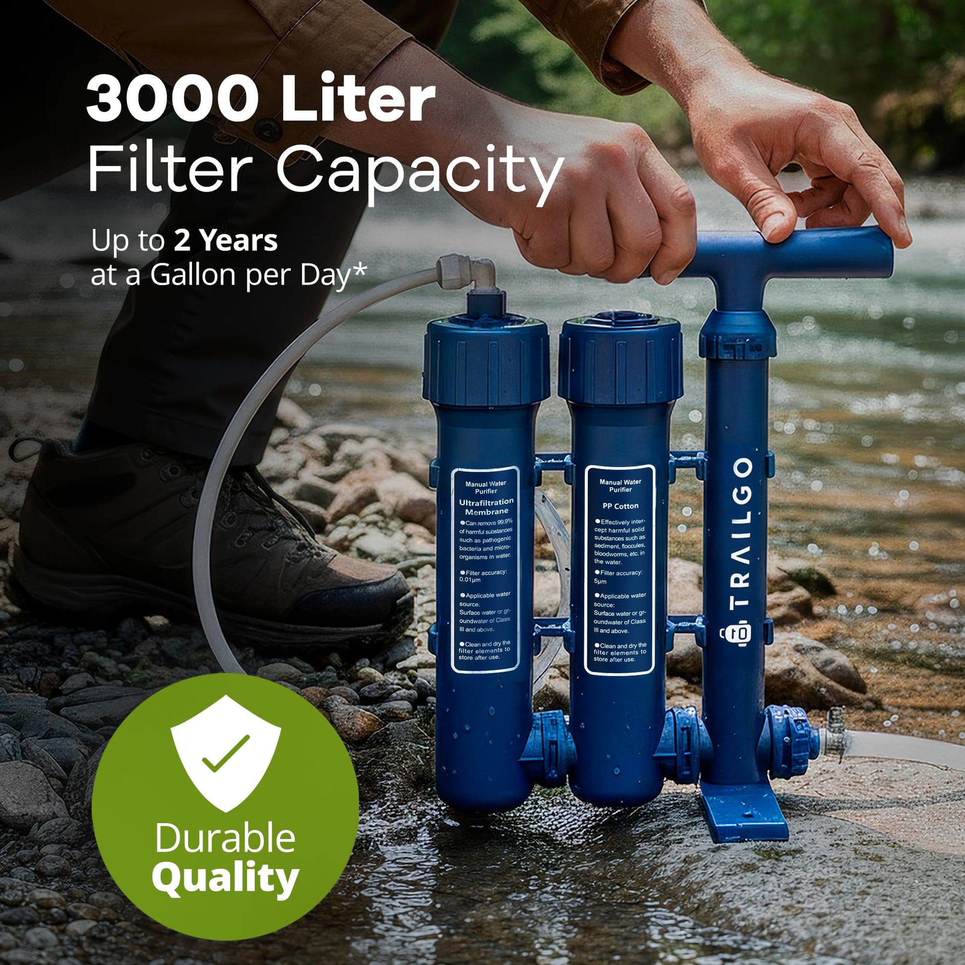 Trailgo Pro Portable Water Filter for Camping - Water Purifier Survival