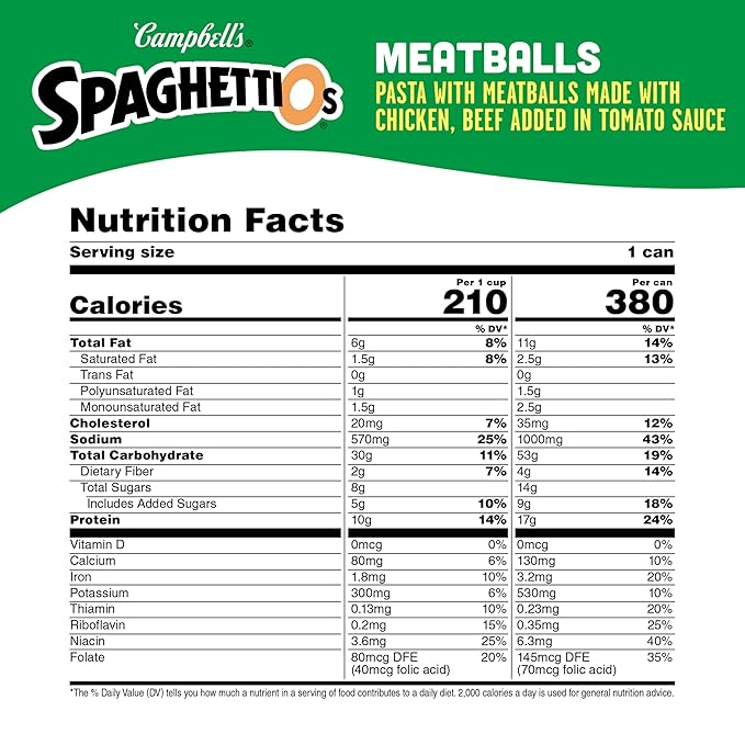 SpaghettiOs Canned Pasta with Meatballs, Healthy Snack for Kids and Adults, 15.6 OZ Can (Pack of 24)