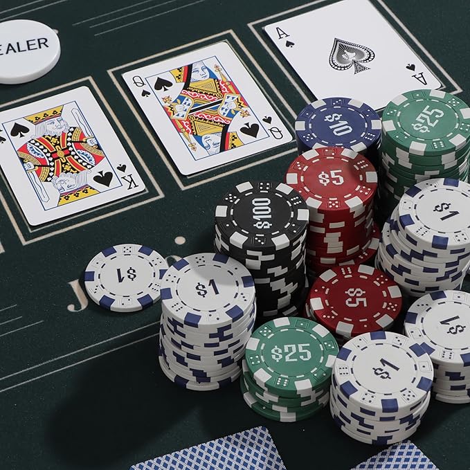 300Pcs Numbered Poker Chips Set for Texas Holdem,Blackjack, Tournaments with Aluminum Case,2 Decks of Cards, Dealer, Small Blind, Big Blind Buttons and 5 Dice,11.5 Gram