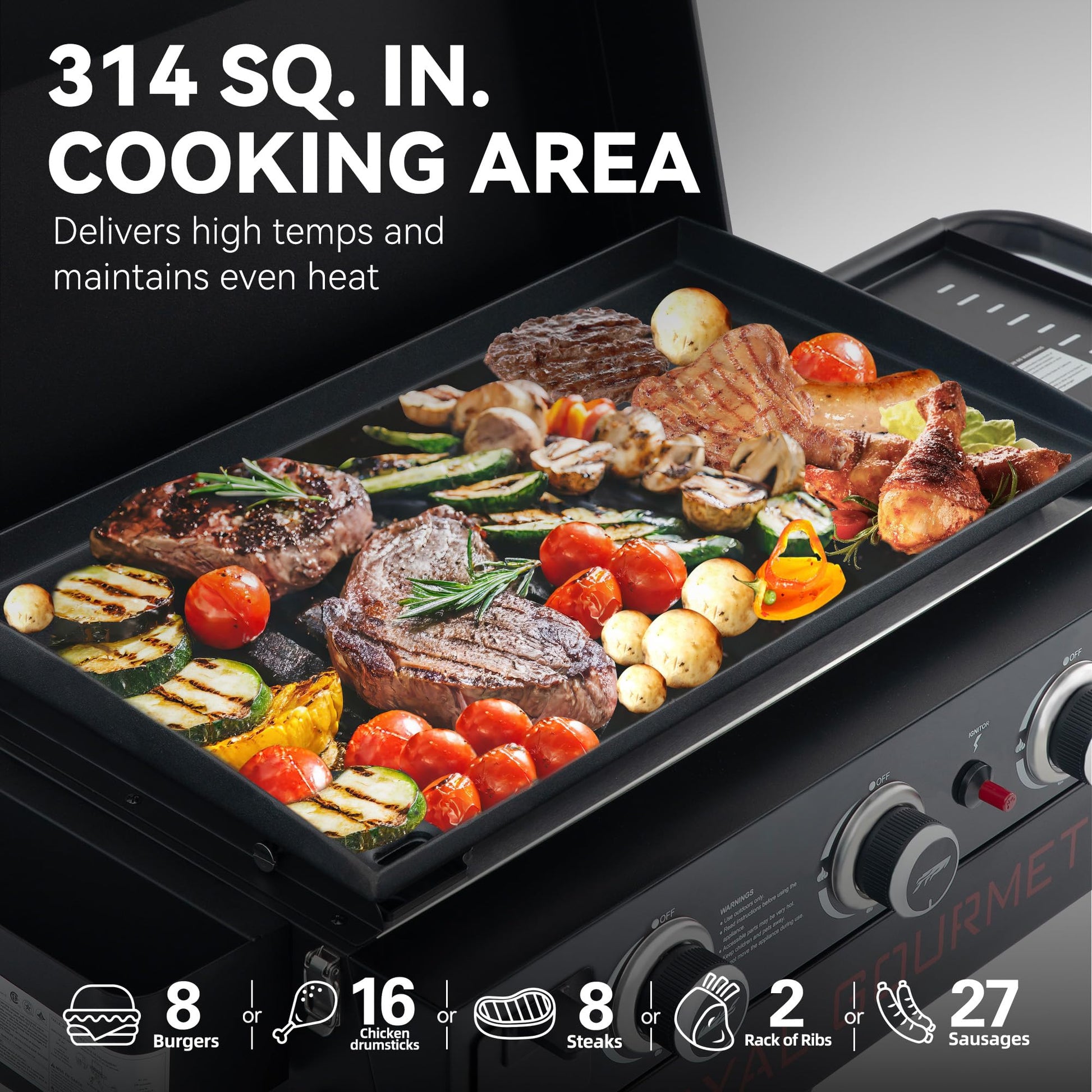 Royal Gourmet PD3001 3-Burner Propane Gas Griddle with Collapsible Stand