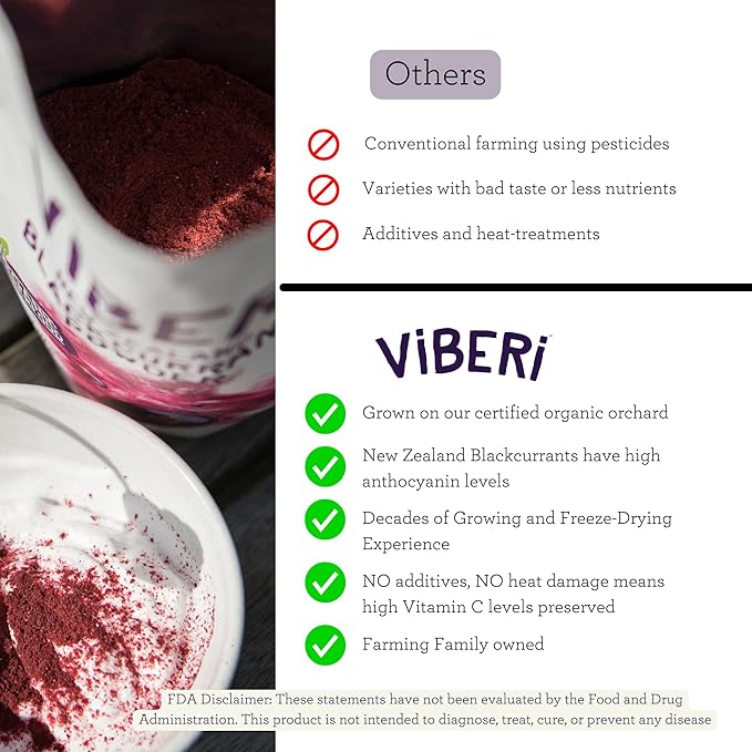 ViBERi Organic Blackcurrant Powder 450g (Loose Powder) | New Zealand Grown Superfruit | Naturally high in Vitamin C and Antioxidants | Ideal for Smoothies & Training Plans