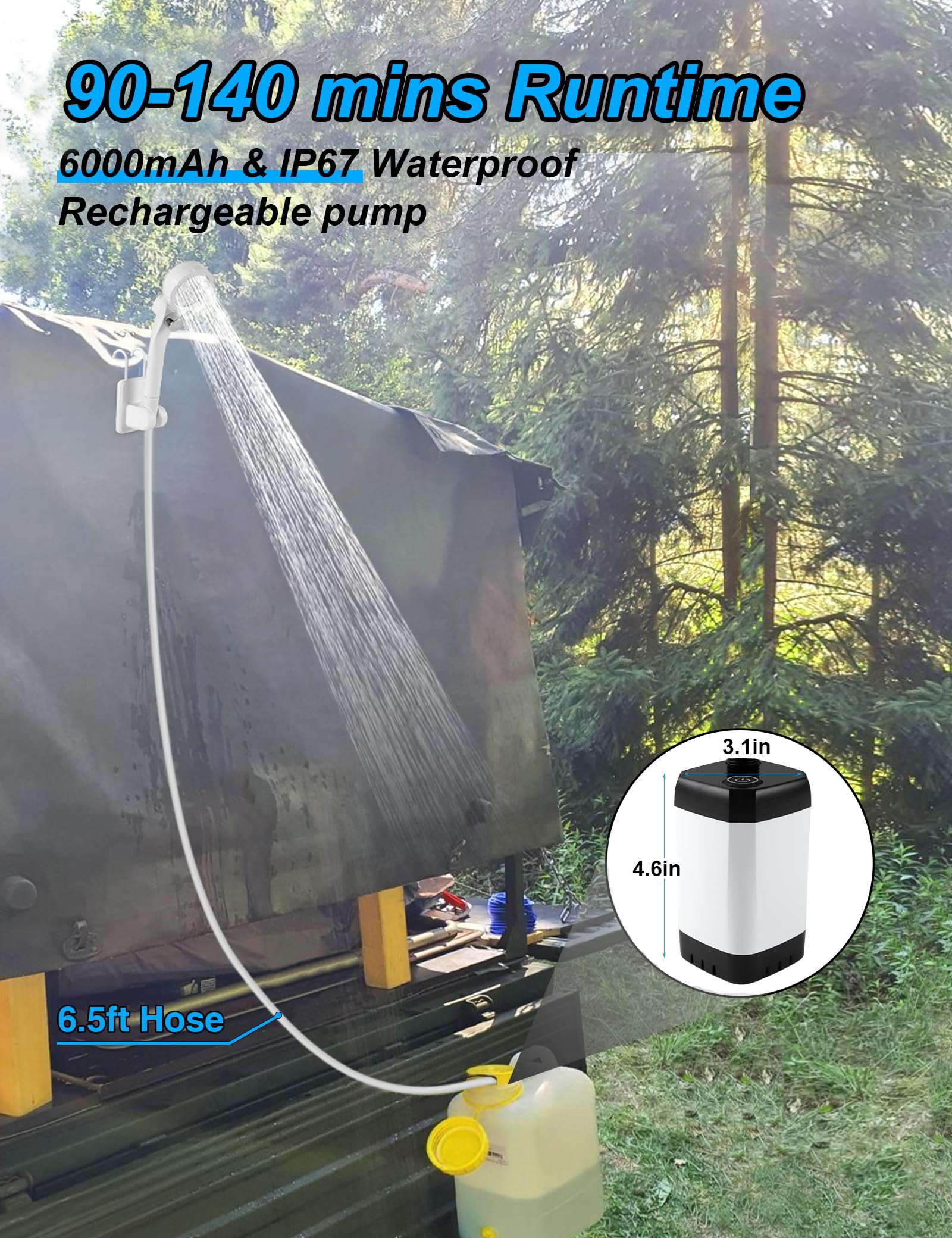 innhom Portable Camping Shower, 6000mAh Rechargeable Camp Shower Pump with LED Display, IPX7