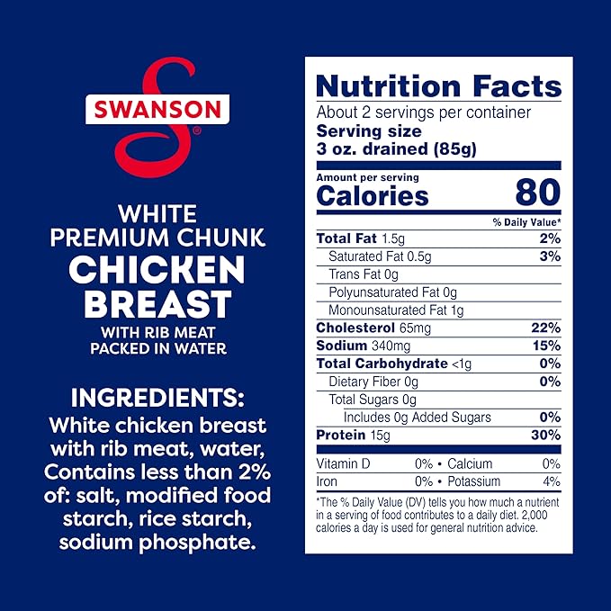 Swanson White Premium Chunk Canned Chicken Breast in Water, 12.5 OZ Can (Pack of 6)