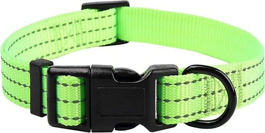 Mile High Life Dog Collar | Nylon Reflective Dog Collars | Light Weight Puppy Collars | Lime Green Dog Collars for Medium Dogs (Solid Lime Green, Medium)