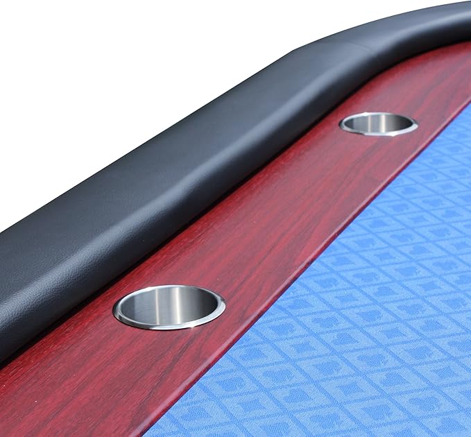 Poker Table 96 inches for 10 Players Casino Game with Wooden Texture Racetrack Luna Legs Cup Holders Blue Speed Cloth
