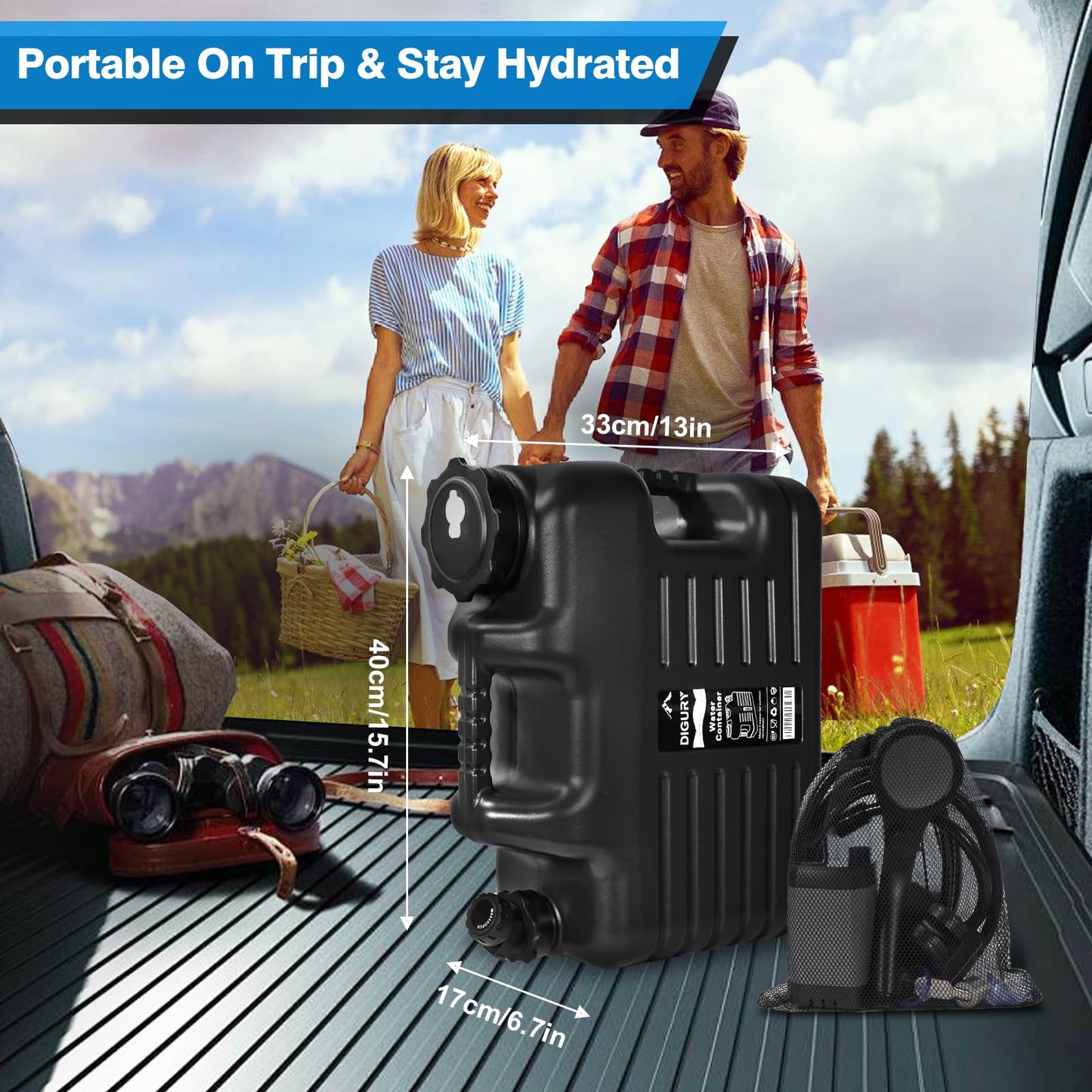 Portable Camping Shower with 5 Gallon Water Jug, 6000mAh Rechargeable Outdoor Camping Shower Kit