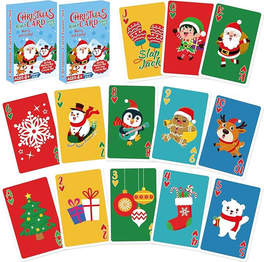 Christmas Card Games Fun Gifts Toys Stocking Stuffers Playing Cards with Santa Snowman Reindeer Snowflake for Family Board Game Night Party Favors Classroom Activity Supplies
