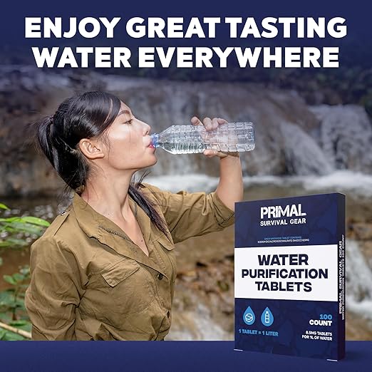 Water Purifier Tablets ?“Water Purification Tablets for Emergency Water - Hiking, Camping, Survival, Emergency ??Drinking Water Filtration System Survival Tabs - Purificador De Agua - 1L - 100 Tablets