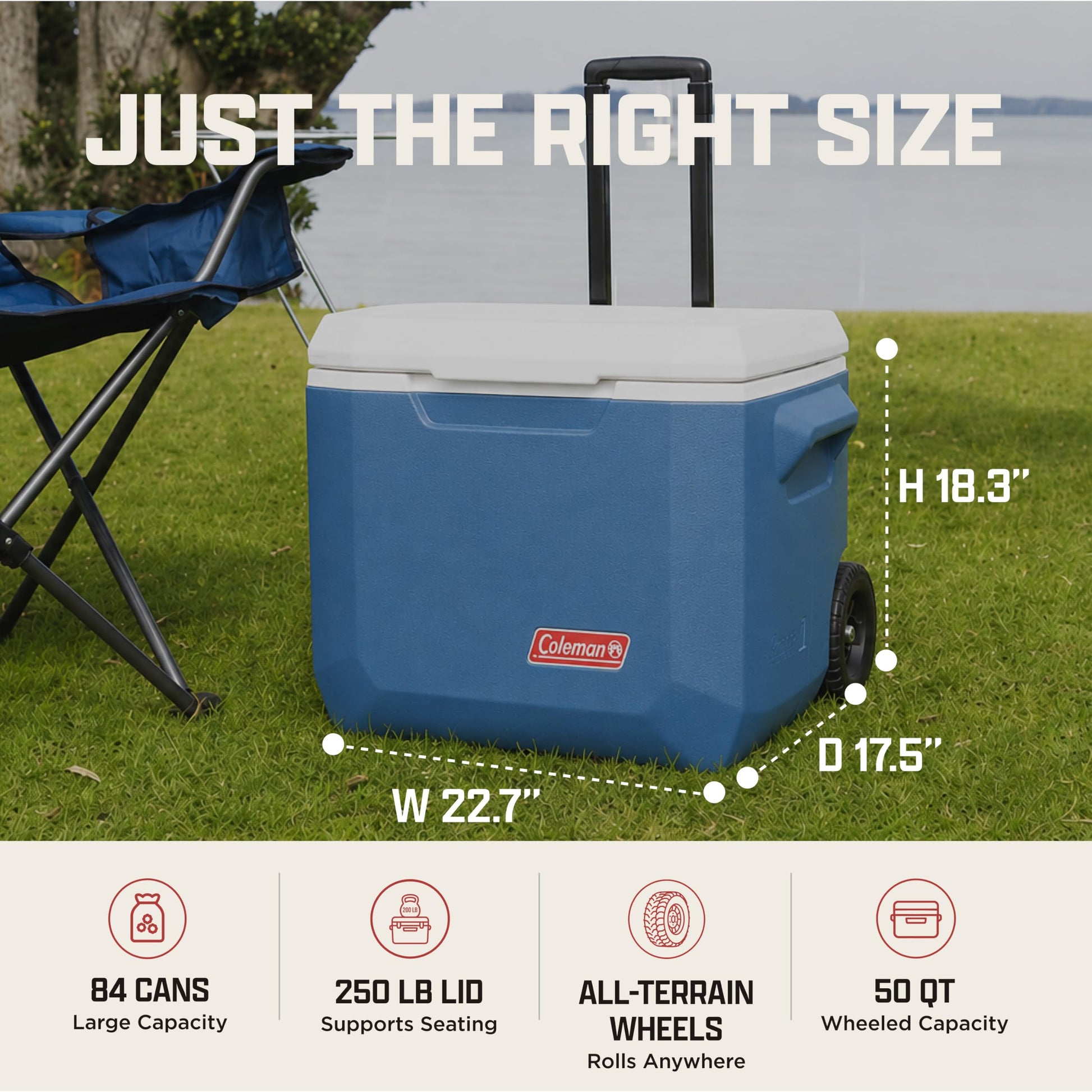Coleman Xtreme 50qt Rolling Cooler with Wheels, Extra-Walled Insulation Keeps Ice up to 5 Days