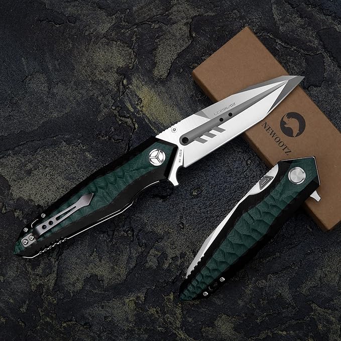 folding pocket knife with 4in d2 tool steel blade,liner lock g10 handle,edc camping hunting knives with clip for men and women (green)