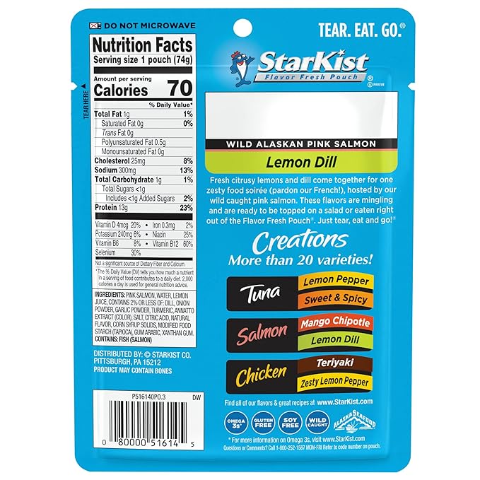 StarKist Salmon Creations Lemon Dill - 2.6 oz Pouch (Pack of 12) (Packaging May Vary)