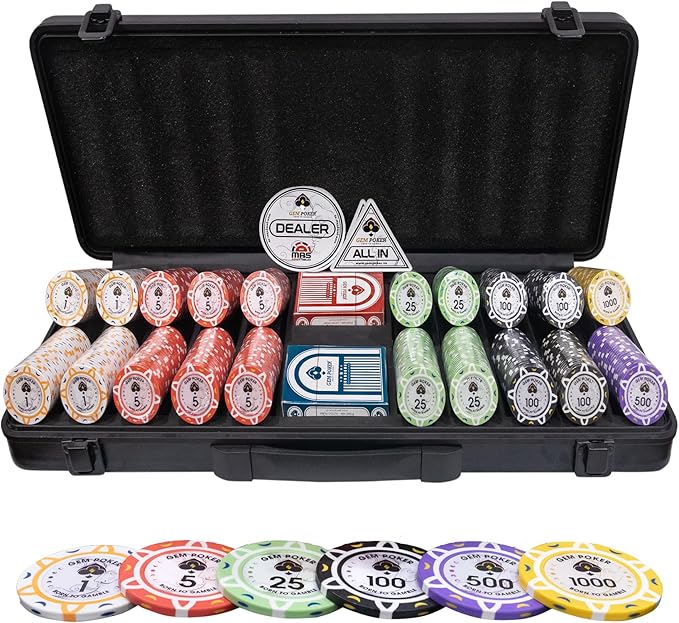 Luna 14 Gram Clay Poker Chips Set for Texas Hold’em, 500PCS Numbered Chips, Features a High-end Carrying Case with Strong Eva Foam Inside and German Polycarbonate Shell