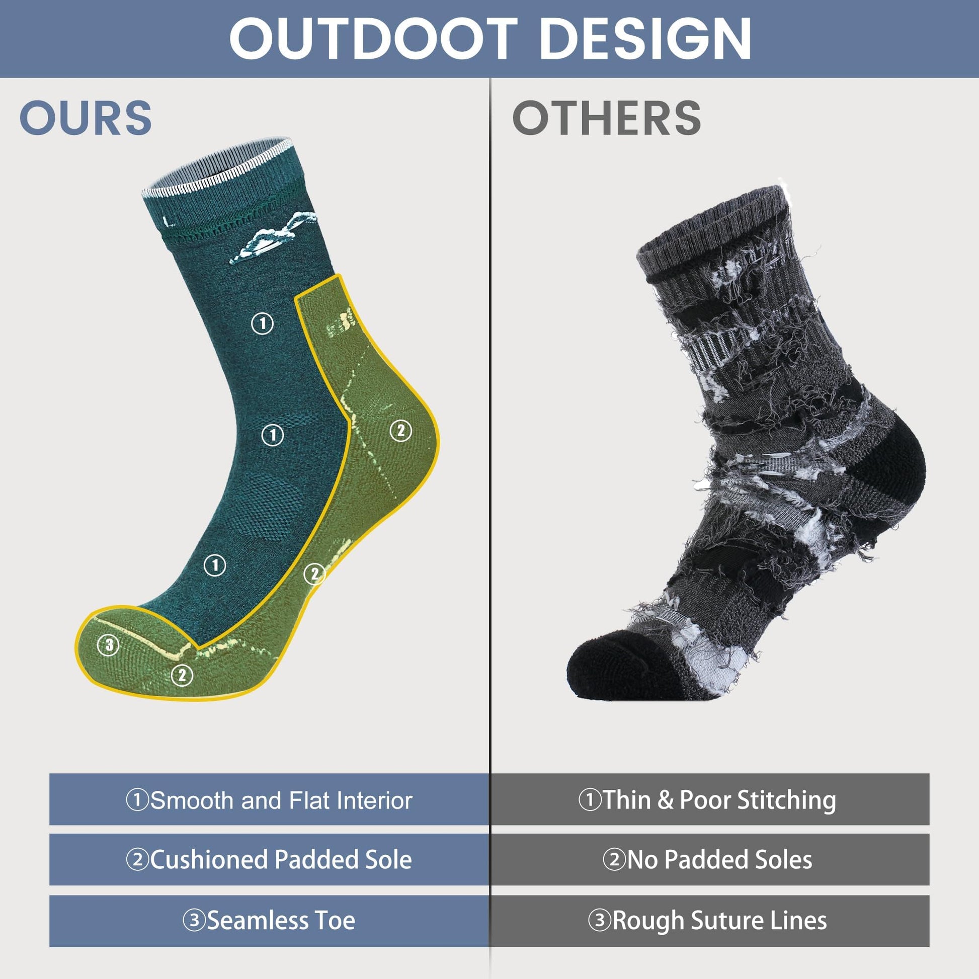 innotree 3 Pack Men's Merino Wool Hiking Socks