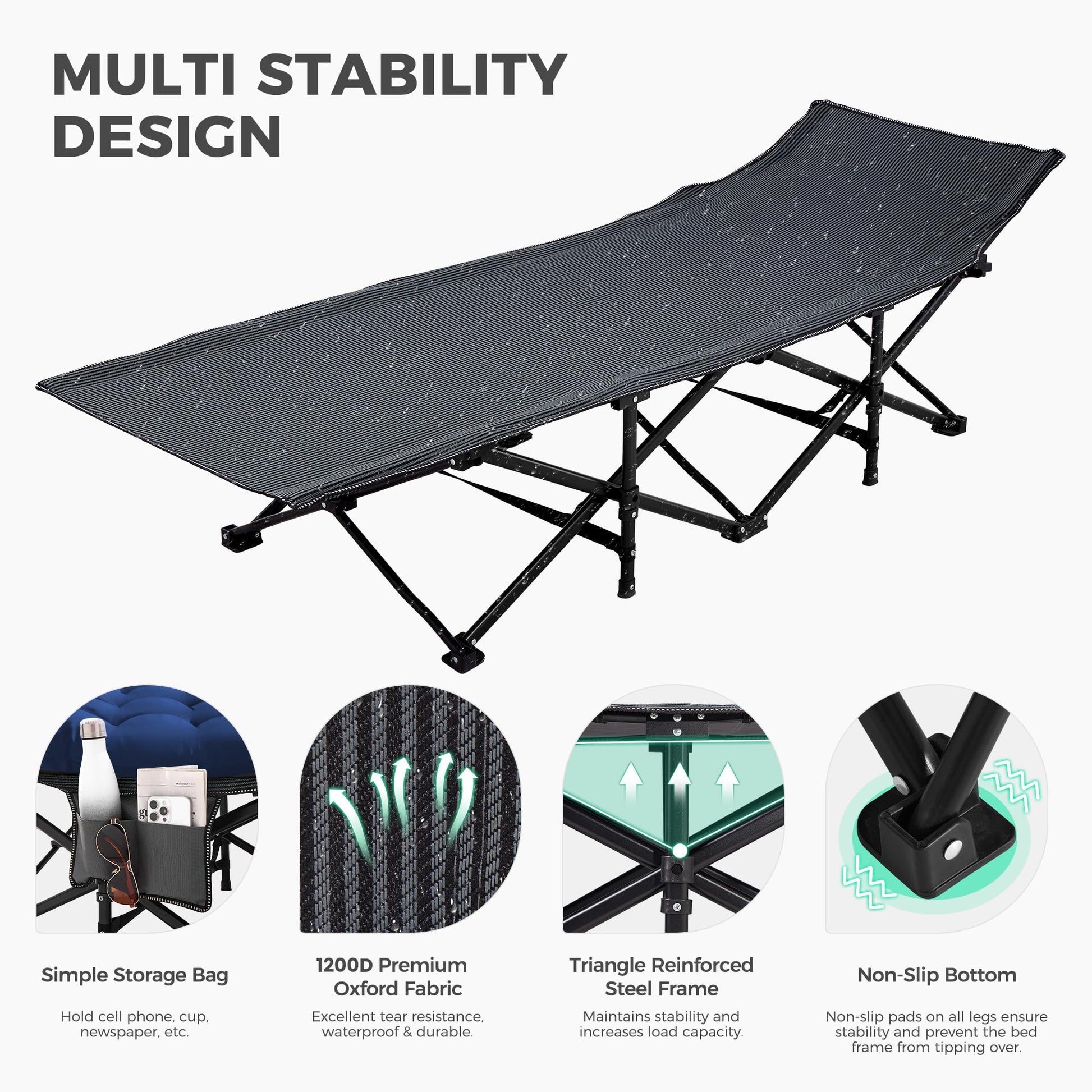 JEAREY Camping Cot for Sleeping 28" Extra Wide, Heavy-Duty 1200D Oxford Foliding Cots for Adults
