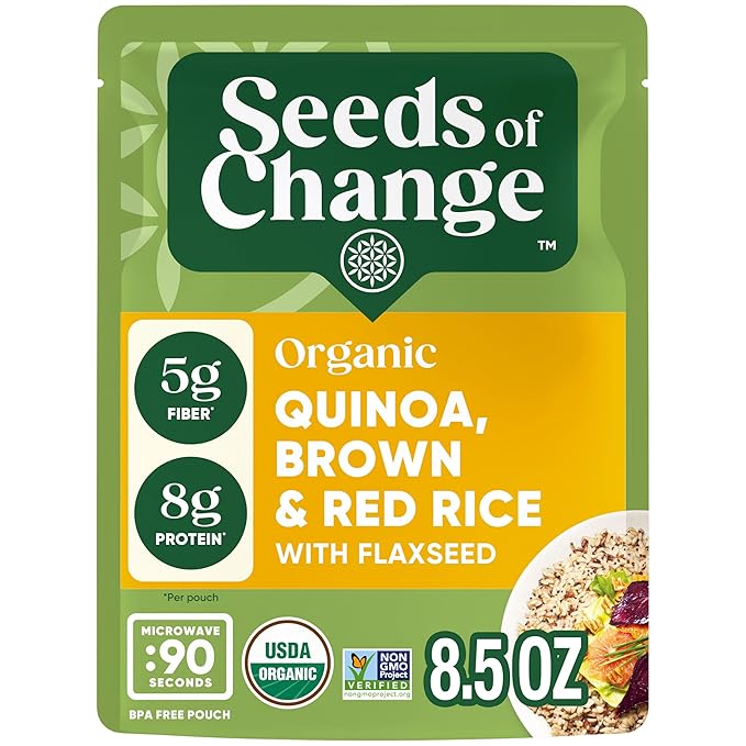 SEEDS OF CHANGE Organic Quinoa, Brown & Red Rice with Flaxseed, Organic Food, 8.5 OZ Pouch (Pack of 12)
