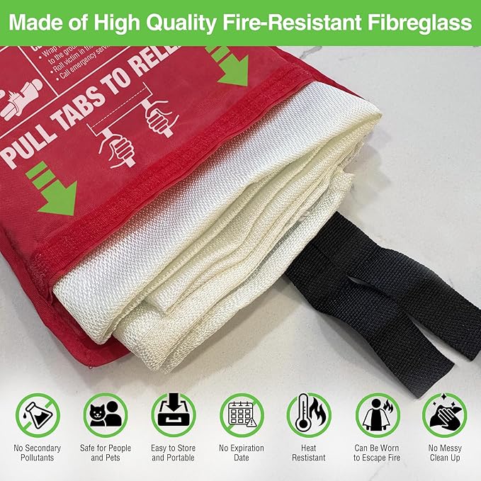 Emergency Fire Blanket - ASTM Certified Fire Suppression Blanket for Home, Kitchen, Grill, Camping, Car & More - 40" x 40" Flame Retardant Fabric, No Mess, Easy Deployment