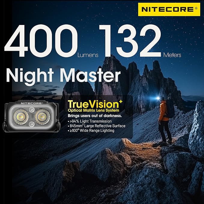 Nitecore NU25 MCT 400 Lumen Ultra Lightweight Multiple Color Temperatures Outdoor Headlamp USB-C Rechargeable Headlight Tag (Normal Headband)