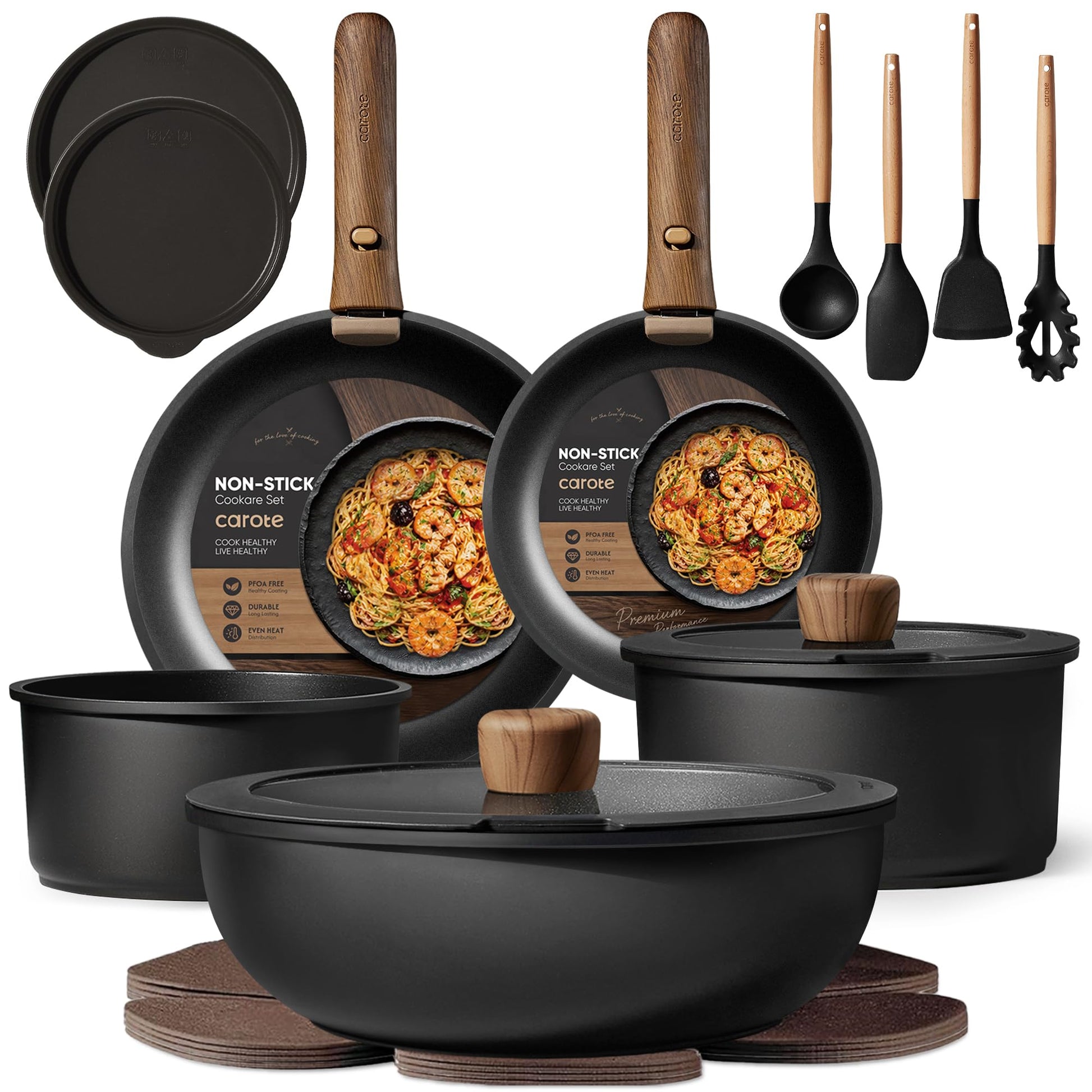 CAROTE 19pcs Pots and Pans Set Non Stick, Detachable Handle Cookware Set