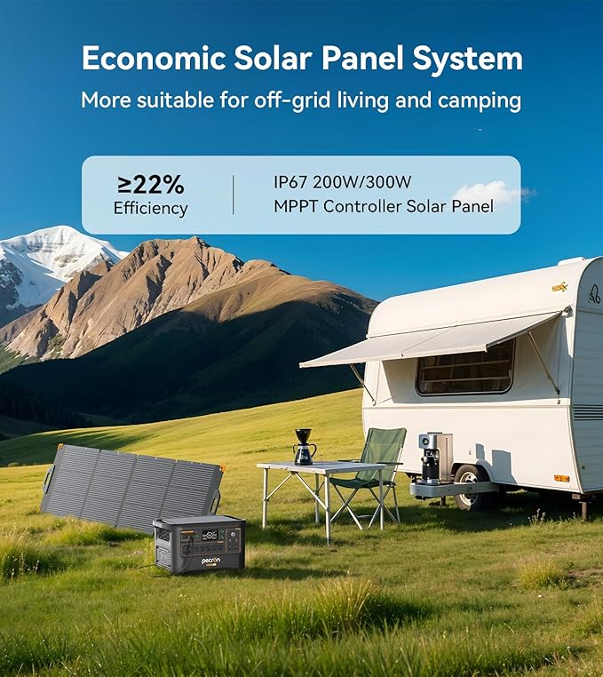Pecron Portable Power Station F3000LFP with 200W Solar Panel*2, 3072Wh Solar Camping Generator can expand to 9216Wh, 3600W Solar Generator for RV, Home Use, CPAP