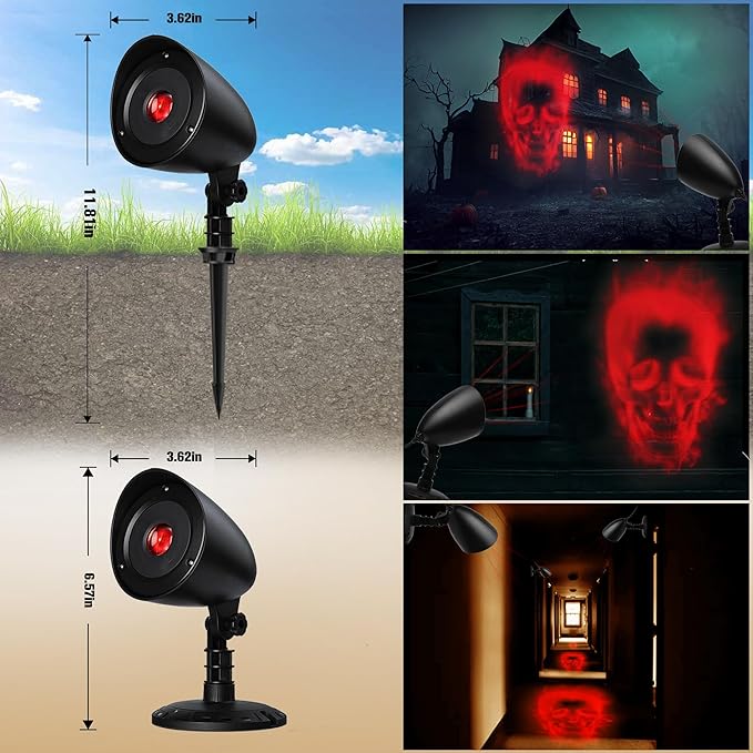 Halloween Projector Lights Outdoor Indoor - 3D Dynamic Red Skull Projector Decorations Lights with Timer, Waterproof Halloween Light for Wall, Window, Ground, Roof, Cemetery, Holiday Decor