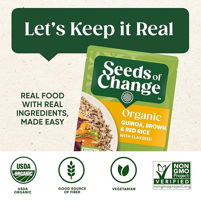 SEEDS OF CHANGE Organic Quinoa, Brown & Red Rice with Flaxseed, Organic Food, 8.5 OZ Pouch (Pack of 12)