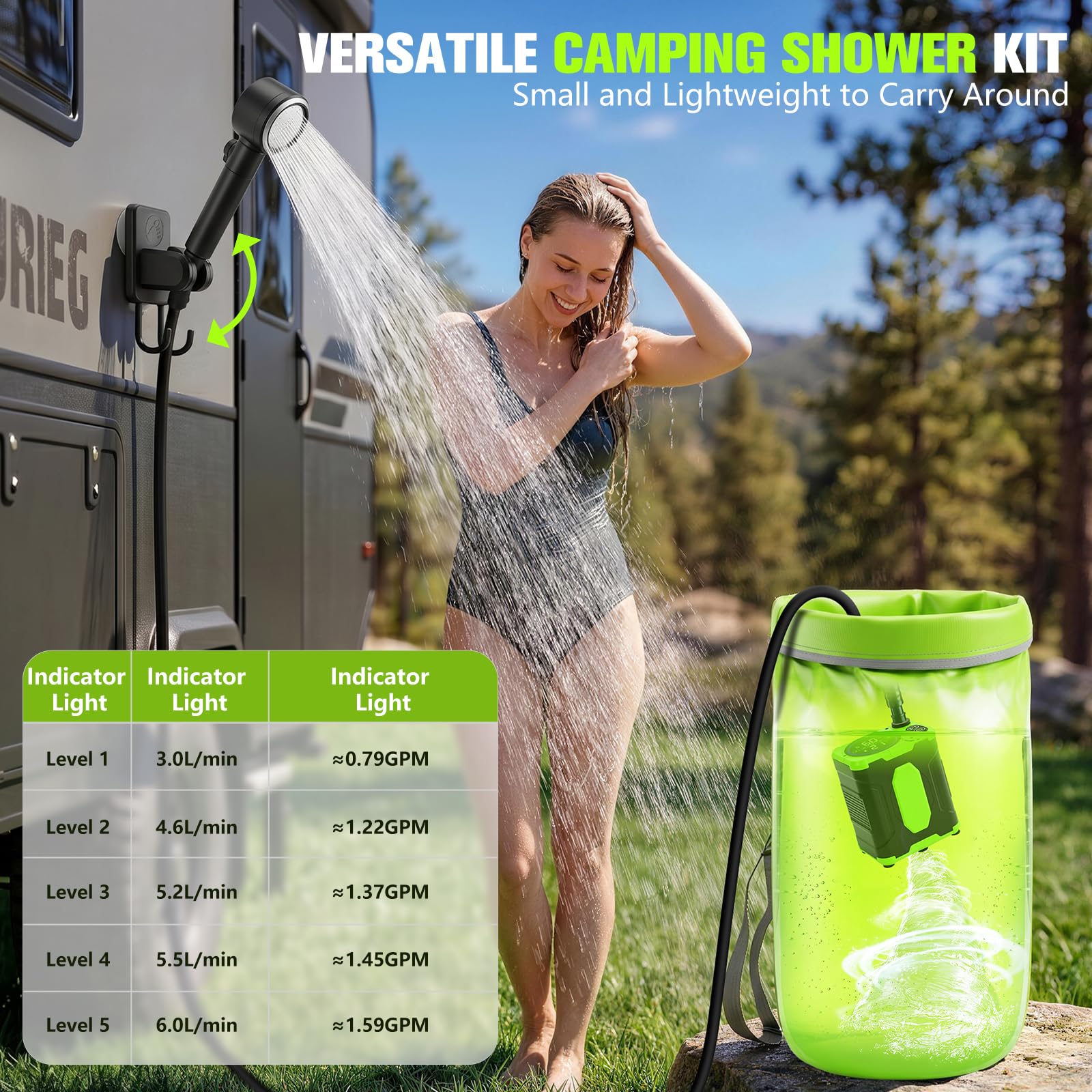 2026 Portable Shower For Camping With Waterproof Dry Bag,10000mAh Rechargeable Portable Camping