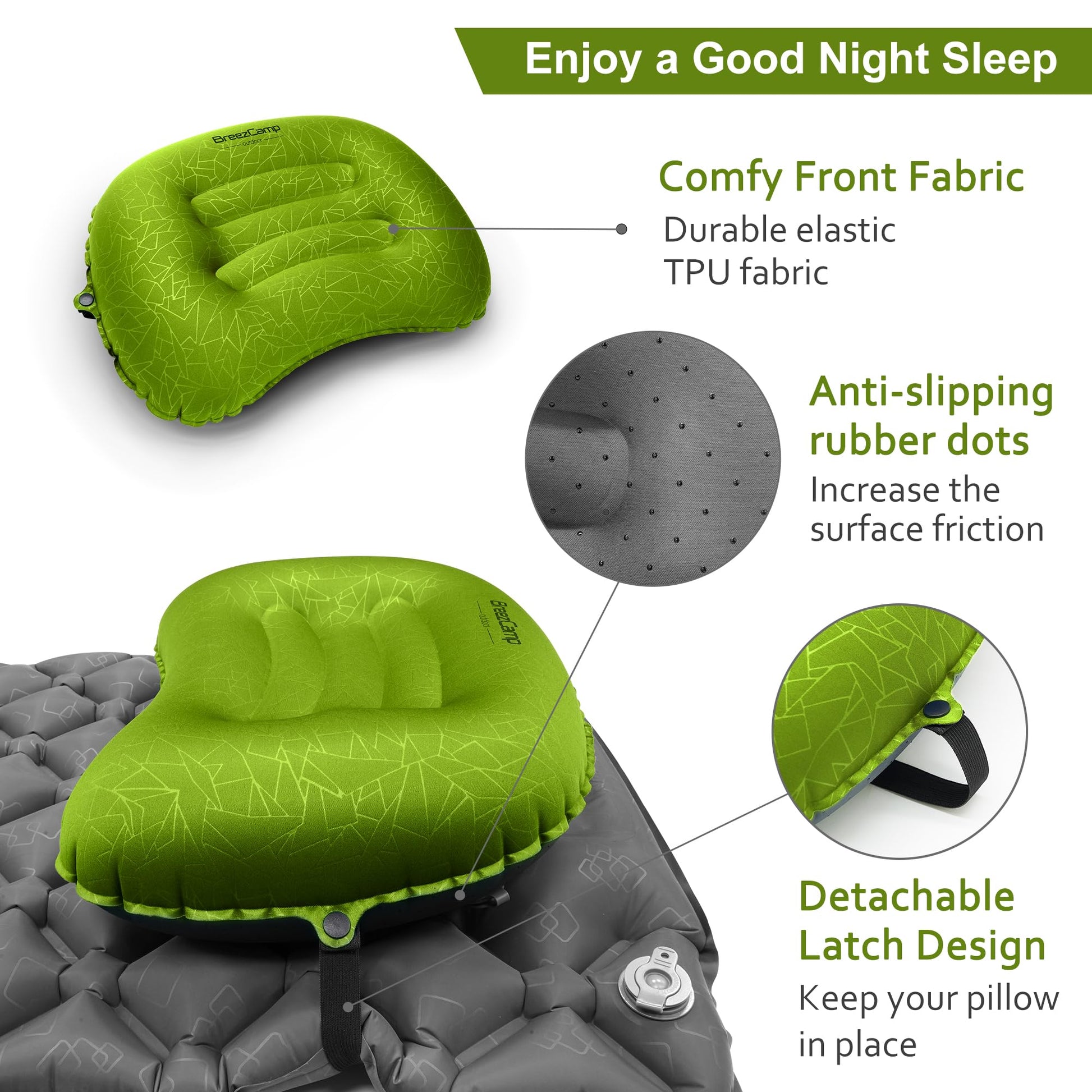 BreezCamp Inflatable Camping Pillow, Travel Blow Up Air Pillow, Neck Lumbar Support Ultralight
