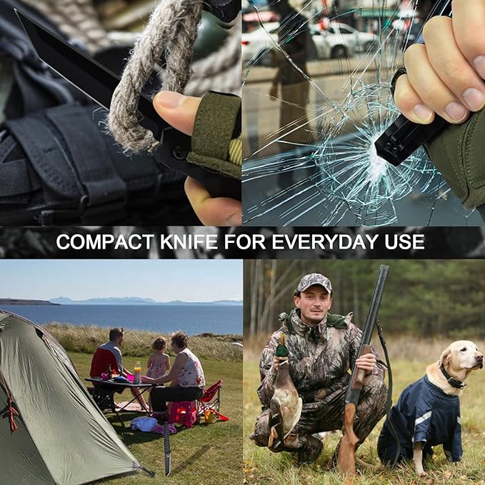 AUBEY Tanto Blade EDC Knife, 440 Steel Pocket Folding Knife with Liner Lock, Clip, Aluminum Handle and Glass Breaker, Nice Gift for Men Women (Black)