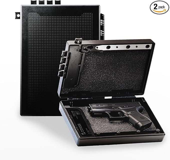 STOPBOX Gun Safe Alternative - Tactical Handgun Storage, Instant Access Portable Security Lock Box Gun Case, Lock Box for Quick Handgun Access | Black - 2PK (Full-Size + Compact)