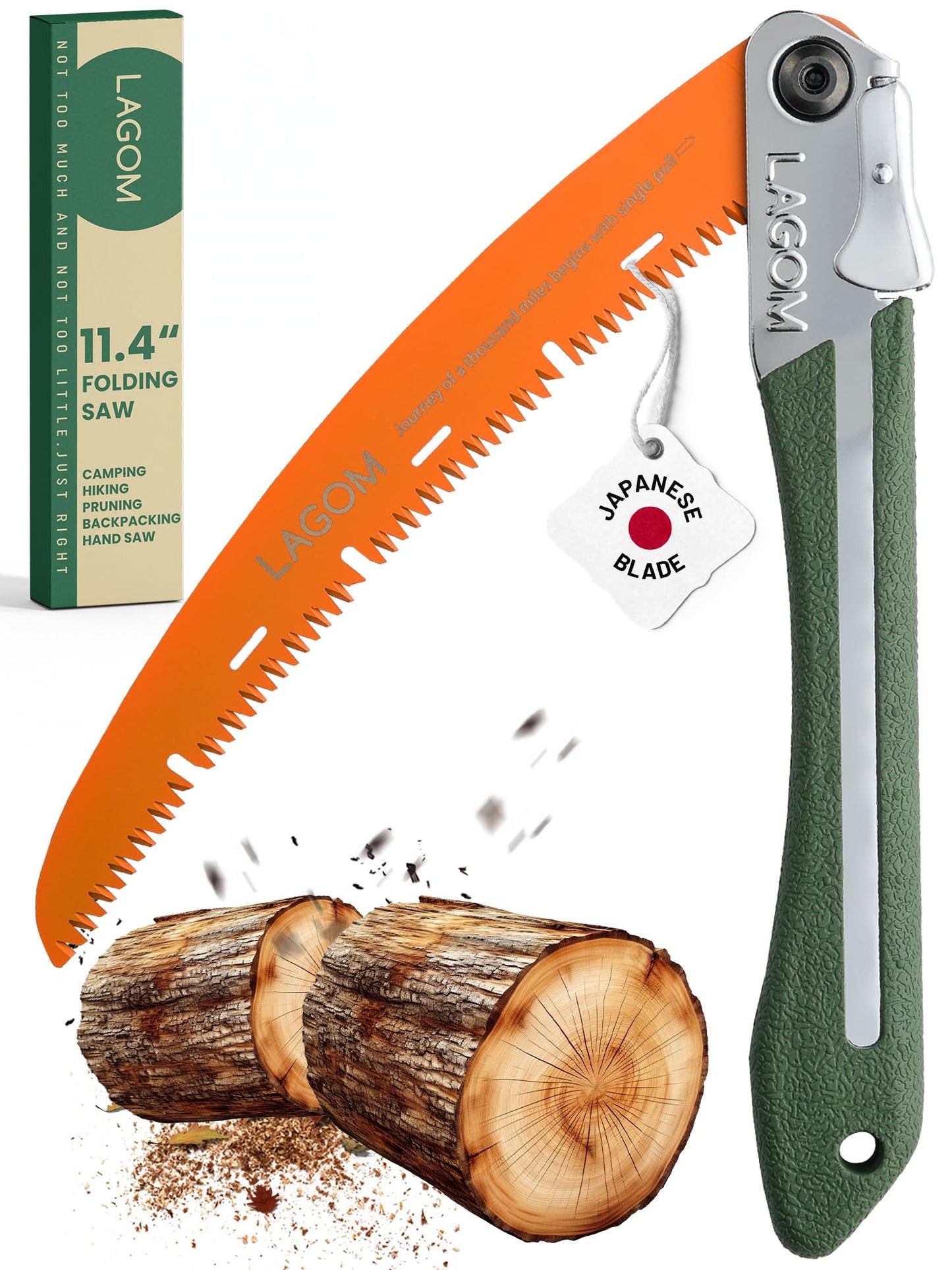 LAGOM Folding Camp Saw for Cutting Branches, 11.4" Curved Blade | SK5 Steel, Ergonomic Handle