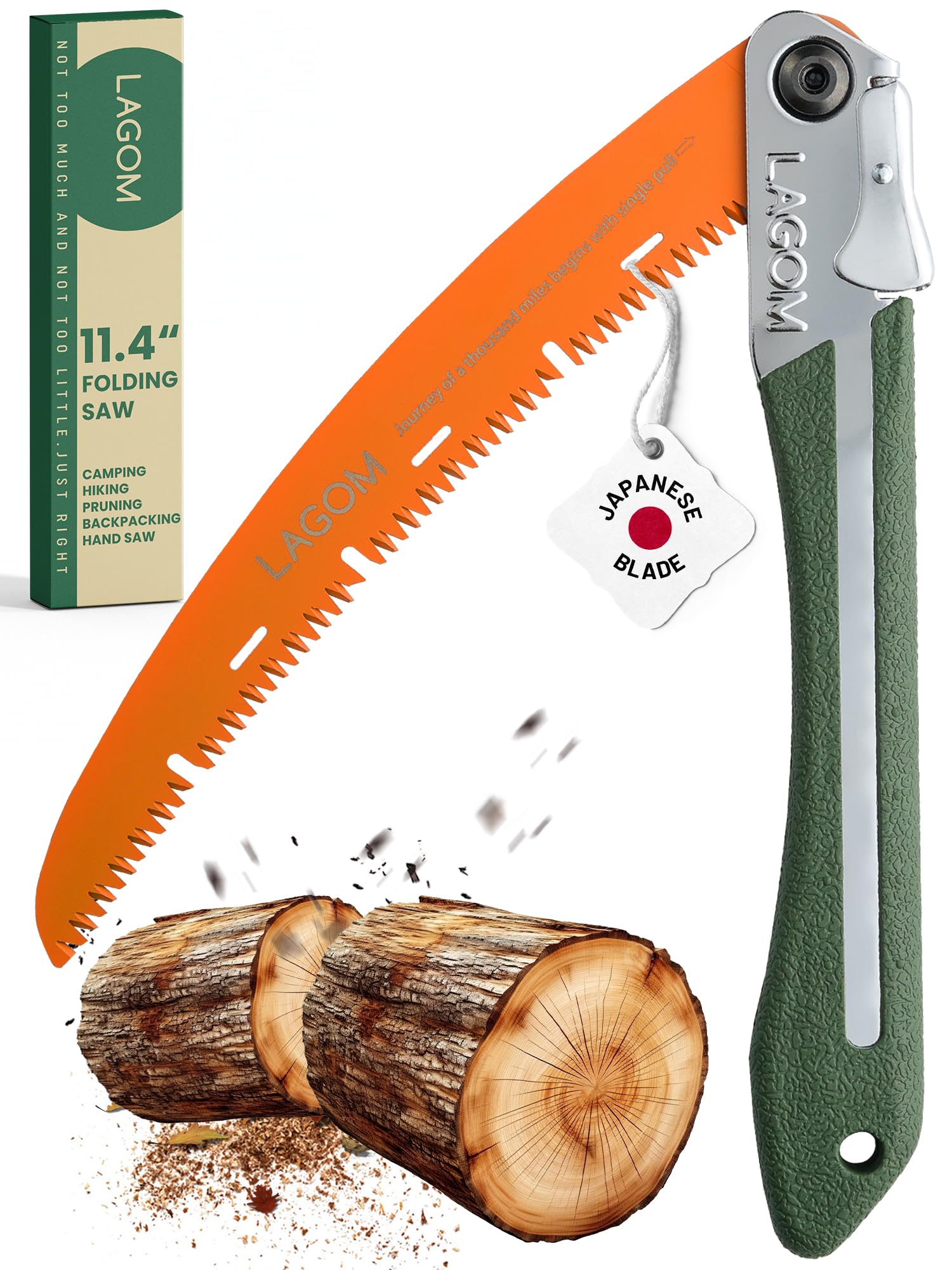 LAGOM Folding Camp Saw for Cutting Branches, 11.4" Curved Blade | SK5 Steel, Ergonomic Handle
