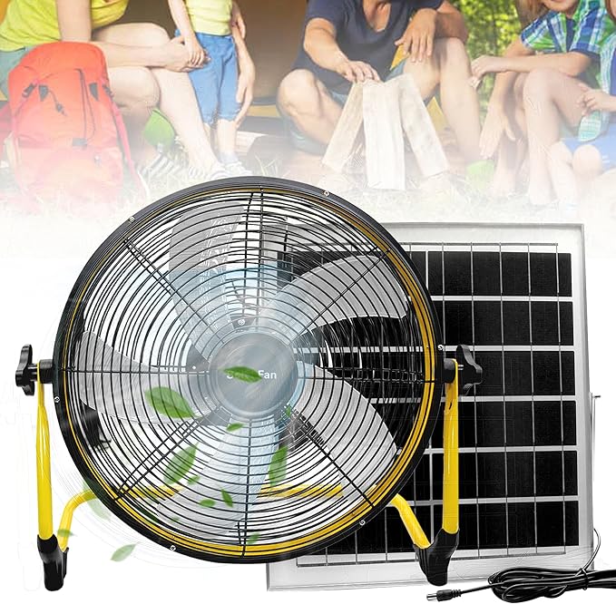 14 Inch Portable Rechargeable Fan,15600mAh Battery Powered,Camping Fan with Solar Panel,360 Vertical Tilt,Solar Powered Fan for Outside,Travel,Chicken Coop,Dog House,Shed,Greenhouse