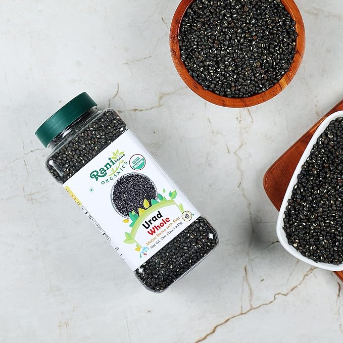 Rani Organic Urid/Urad Whole Black (Matpe Beans With Skin) Indian Lentils 32oz (2lbs) 908g PET Jar ~ All Natural | Vegan | Gluten Friendly | NON-GMO | Indian Origin | USDA Certified Organic