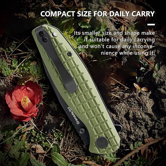 Folding Knife – 3.5-inch D2 Steel Folding Pocket Knife G10 Handle One-Handed Opening and Closing Ceramic Ball Bearings Deep Pocket Clip Suitable for Outdoor EDC (green)